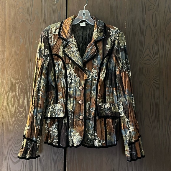 Alberto Magali designer art deco brown jacket. Size Large(runs smaller) vintage - Picture 1 of 13